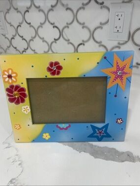 Hand-Painted Blue & Yellow Floral Star Picture Frame